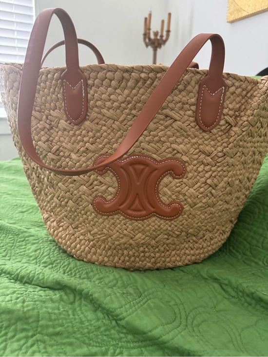 Celine Handbags - Celine Straw Tote with Brown Leather Trim